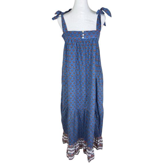 Anthropologie Cleobella India Midi Dress Blue Cotton Lotus Size Large No Belt - Picture 2 of 8